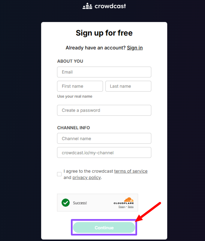 Crowdcast Sign Up Page Crowdcast Sign Up Page