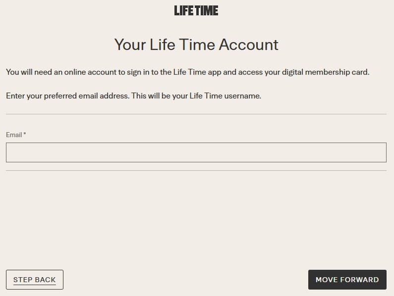 Lifetime Fitness Account Creation