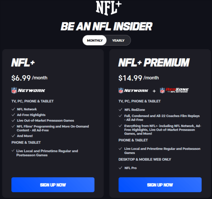 NFL Plus Pricing Plans NFL Plus Pricing Plans
