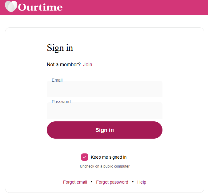OurTime Sign In Page