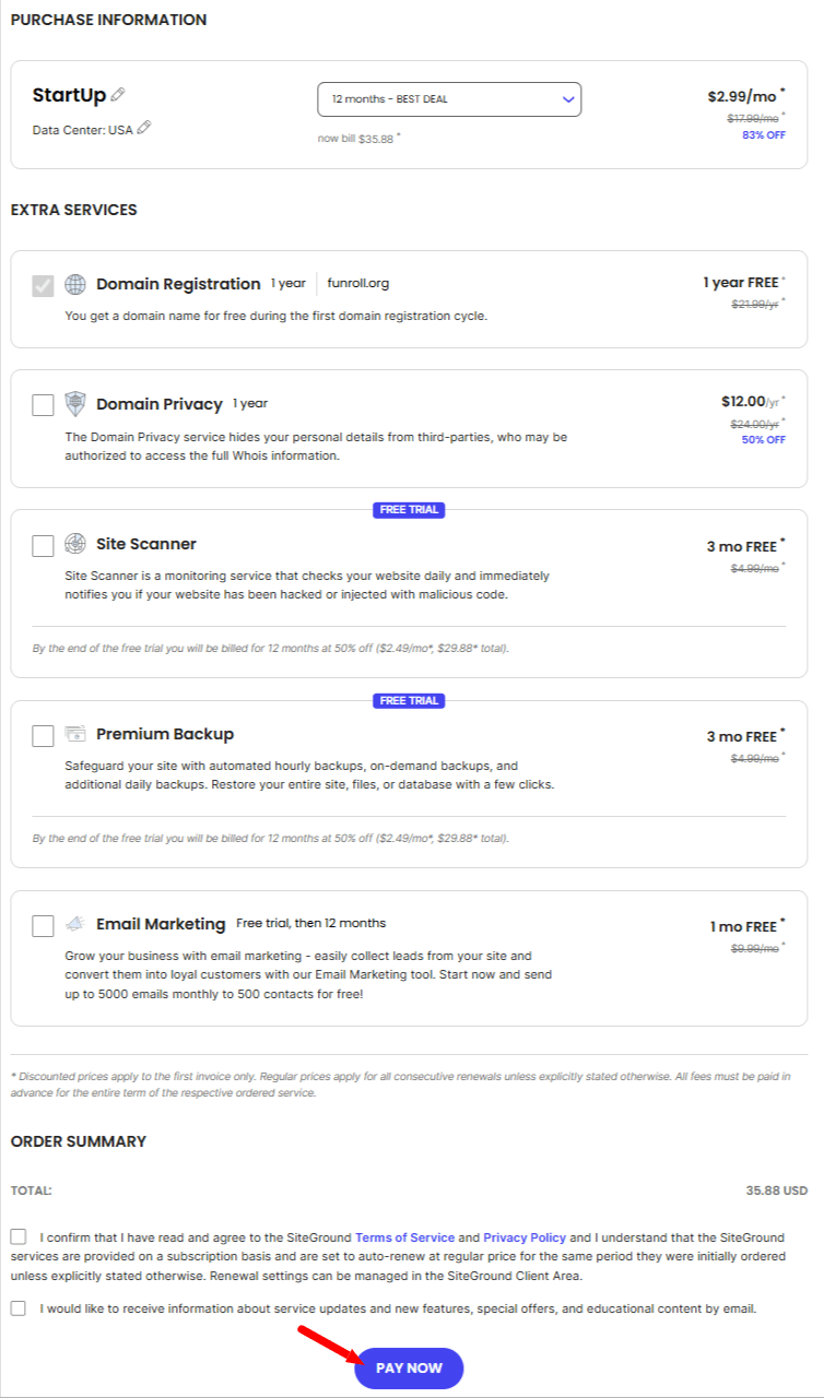 SiteGround Checkout Page SiteGround Checkout Page