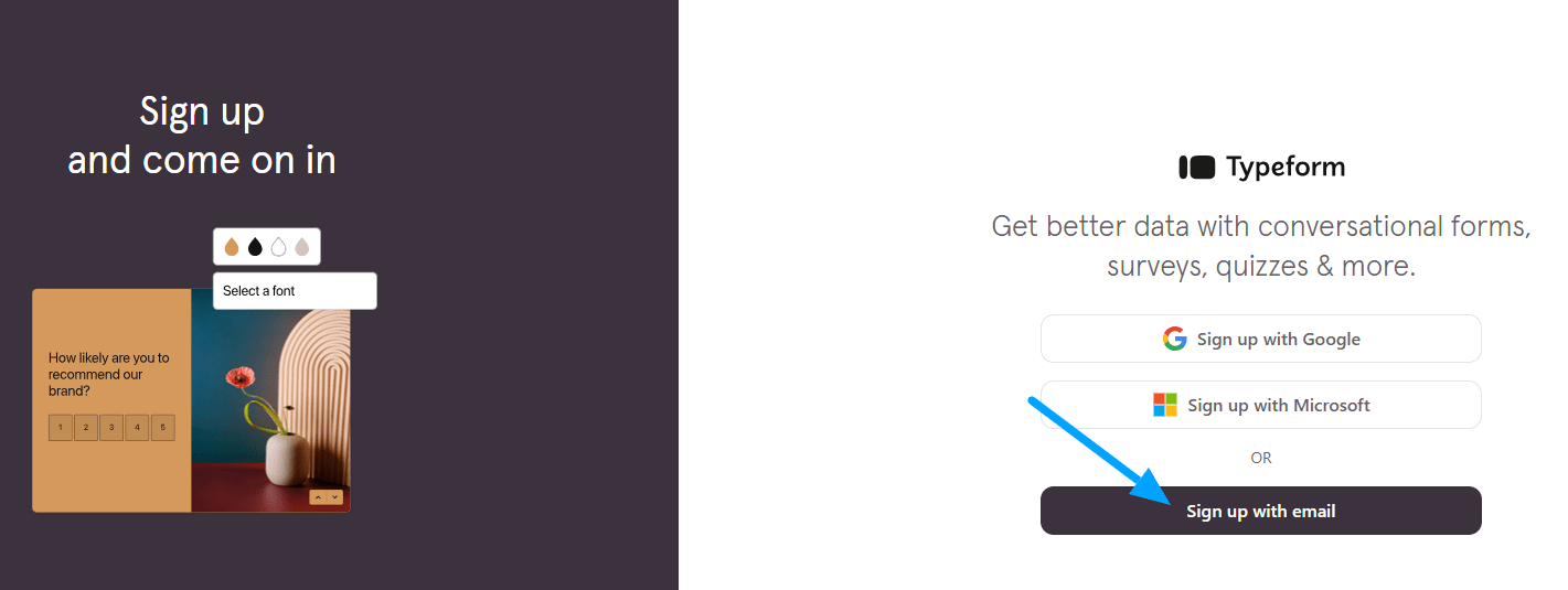 Typeform Sign Up Page