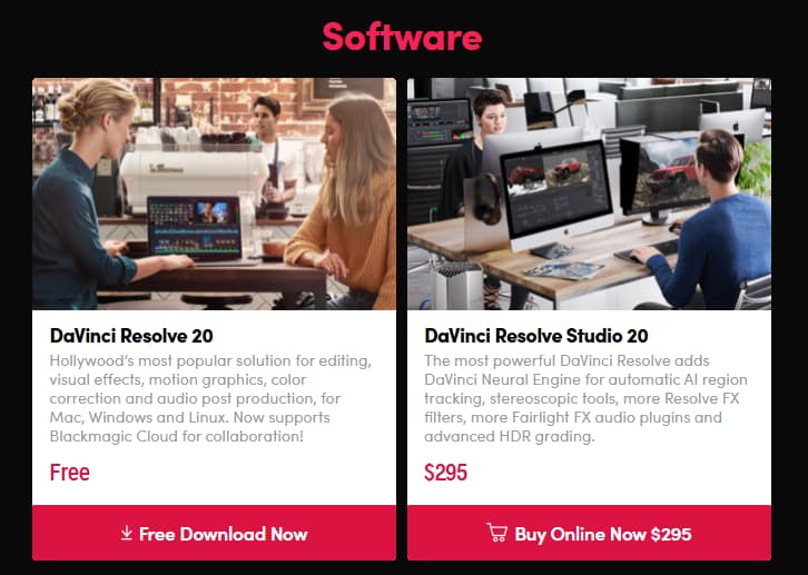 DaVinci Resolve Studio Pricing Plans