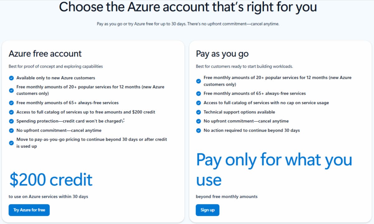 Microsoft Azure Free Trial Offer