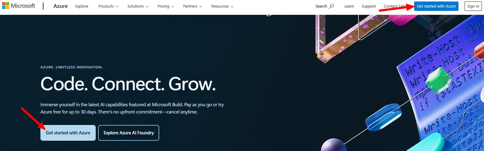 Microsoft Azure Homepage