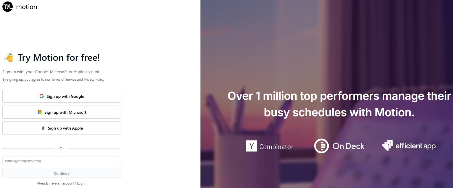 Motion Sign Up Page