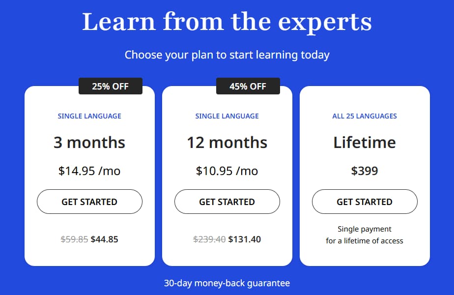 Rosetta Stone Pricing Plans